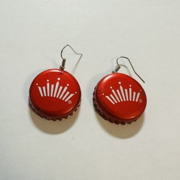 Budweiser Jewelry - Bud Crown Beer Bottle Cap Earrings Fun Collectible Artisan Upcycled Fashion